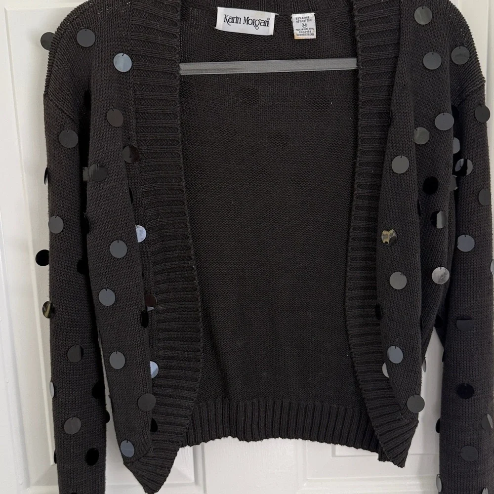Vintage Karin Morgan Black Open Front Cardigan with Large Sequins  - Size Medium - Picture 9 of 9